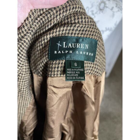 Vintage LAUREN RALPH LAUREN Brown Herringbone Wool Blazer Jacket Zip Size 6 - Picture 6 of 6